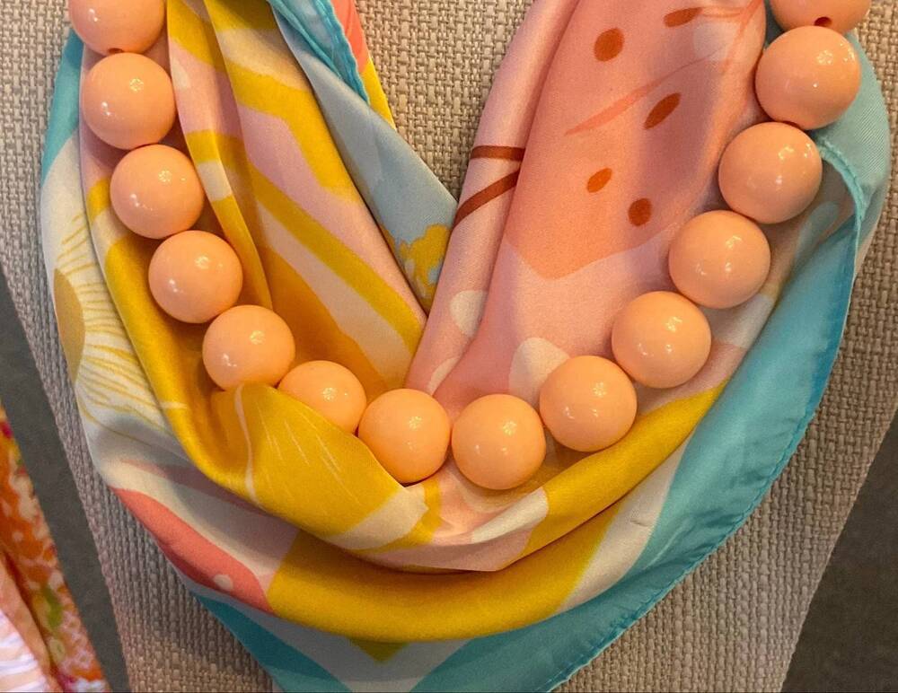 NEW HART DESIGNS women's vibrant scarf in pink+yellow+blue print